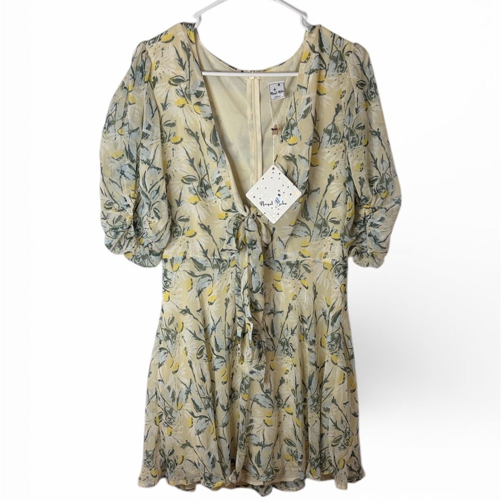NWT Angel Biba Floral Cream and Green Mini Dress